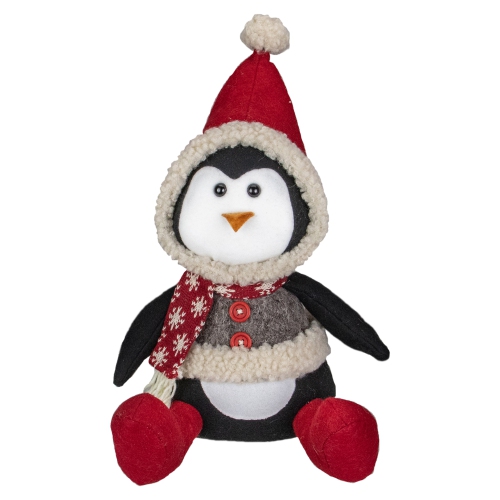 NORTHLIGHT  15-Inch Red, White, And Sitting Winter Penguin Christmas Tabletop Decoration In Gray
