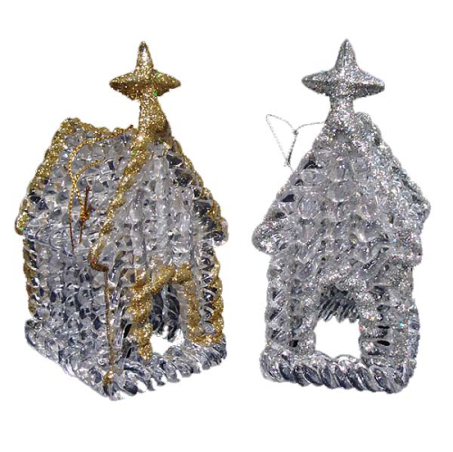 Club Pack of 144 Clear Glitter Church Christmas Ornaments 4.5"