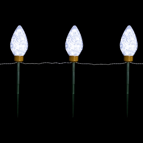 Set of 3 Lighted LED C9 Bulb Christmas Pathway Marker Lawn Stakes - Clear Lights