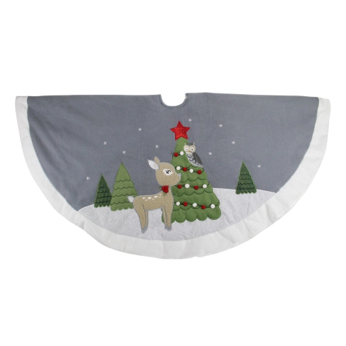 48" Gray and White Deer with Owl Christmas Tree Skirt