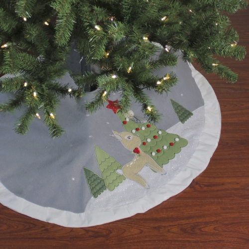 48" Gray and White Deer with Owl Christmas Tree Skirt