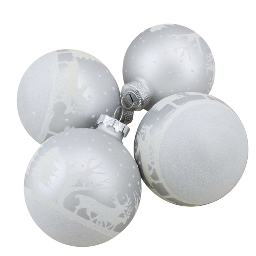 NORTHLIGHT  4Ct Matte And Frosted Glass Hanging Christmas Ball Ornaments 3.25" (80Mm) In White