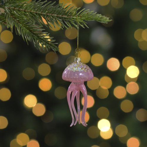 4.75" Transparent Pink Jellyfish Glass Christmas Ornament