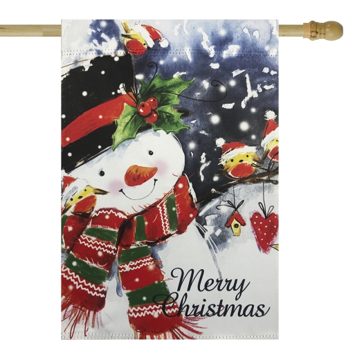 NORTHLIGHT  Snowman And Birds Merry Christmas Outdoor Garden Flag 28" X 40" In Yellow