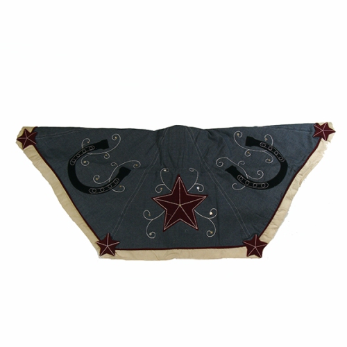 48" Wild West Denim Christmas Tree Skirt with Embroidered Stars and Horseshoes