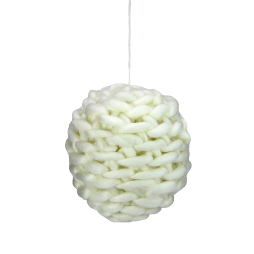 ALLSTATE  Cream Knit Hanging Shatterproof Christmas Ball Ornament 7" (175Mm) In White