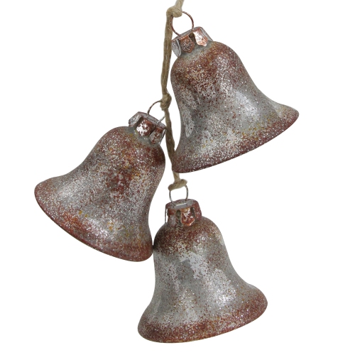 NORTHLIGHT  5" Silver And Rustic Finish String Of Bells Glass Christmas Ornament In Brown