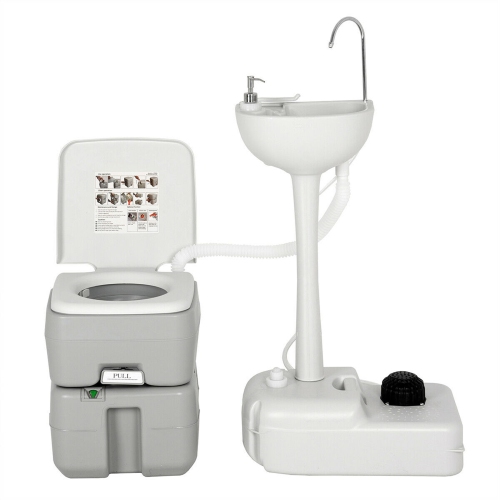 Gymax Outdoor Wash Sink and Potable Toilet Set 4.5 Gallon Sink & 5.3 Gallon Toilet
