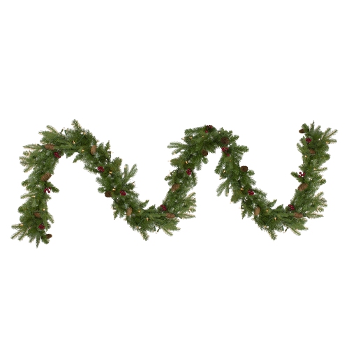 NORTHLIGHT  9' X 12" Pre-Lit Mixed Winter Berry Pine Artificial Christmas Garland - Clear Lights