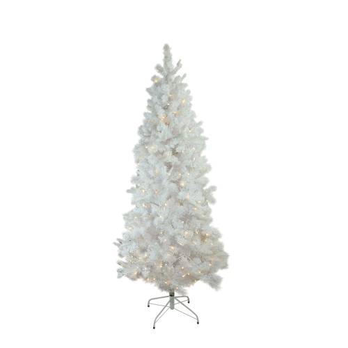 NORTHLIGHT  6.5' Pre-Lit Medium Flocked Pine Artificial Christmas Tree - Warm Led Lights In White