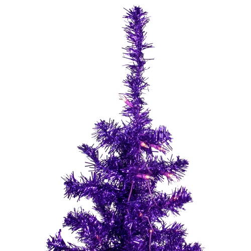 6' Pre-Lit Purple Artificial Tinsel Christmas Tree, Clear Lights