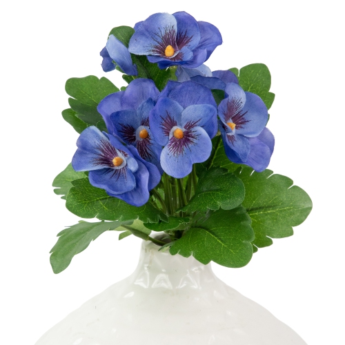 8" Blue Pansy Artificial Silk Floral Bouquet