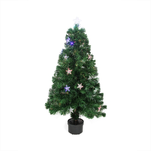 NORTHLIGHT  4' Pre-Lit Led Fiber Optic Artificial Christmas Tree With Stars - Multi Color Lights
