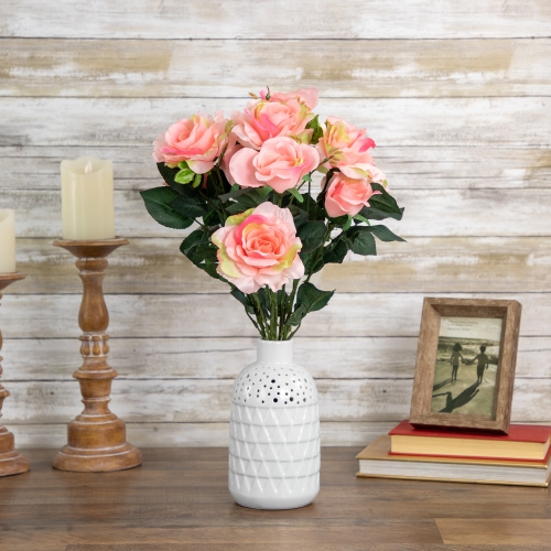 18" Pink Rose Artificial Silk Floral Bouquet