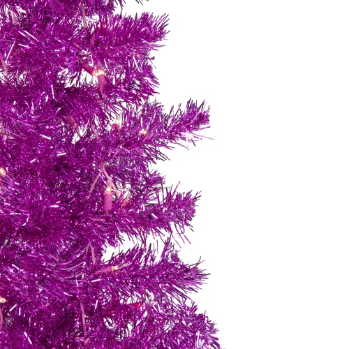 6' Pre-Lit Pink Artificial Tinsel Christmas Tree, Clear Lights