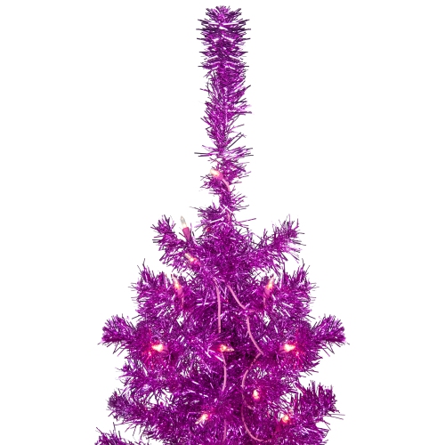 6' Pre-Lit Pink Artificial Tinsel Christmas Tree, Clear Lights