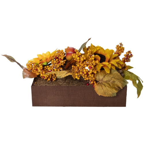 10" Yellow and Brown Sunflowers and Leaves Fall Harvest Floral Arrangement