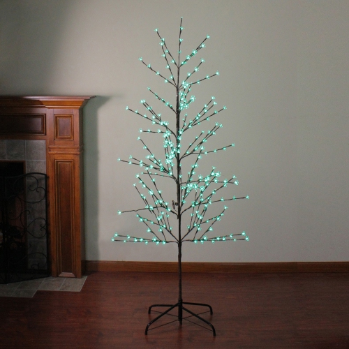6' Enchanted Garden LED Lighted Cherry Blossom Flower Tree - Green Lights