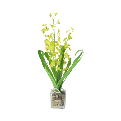 NORTHLIGHT  23.5" Green And Potted Artificial Orchid Flower Plant In Yellow