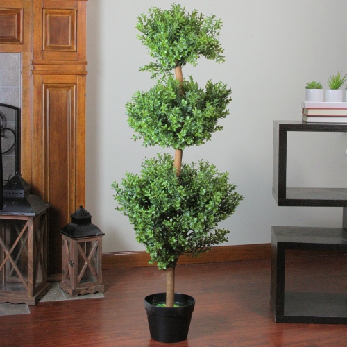 3.75' Potted Two-Tone Murraya Artificial Triple Ball Topiary Christmas Tree - Unlit