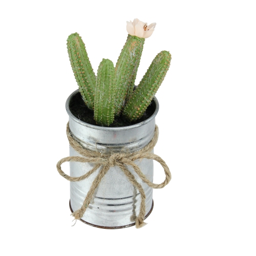 6" Green Artificial Mini Faux Columnar Cactus in Planter with Twine Bow