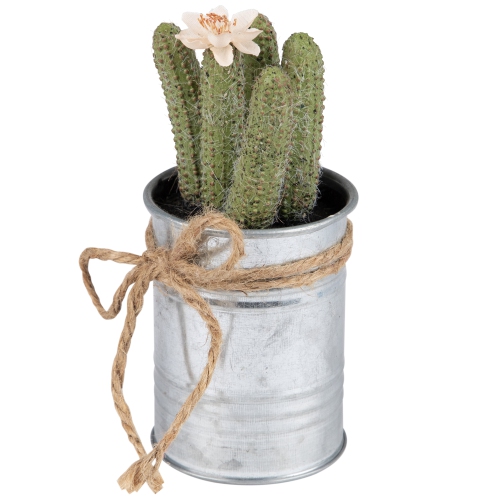 6" Green Artificial Mini Faux Columnar Cactus in Planter with Twine Bow