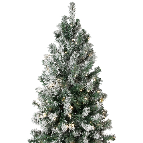 Sapin de Noël artificiel fin en pin blanc floqué illuminé de 9 pi – lumières à DEL blanc chaud