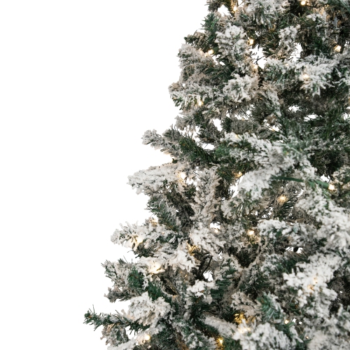 Sapin de Noël artificiel fin en pin blanc floqué illuminé de 9 pi – lumières à DEL blanc chaud