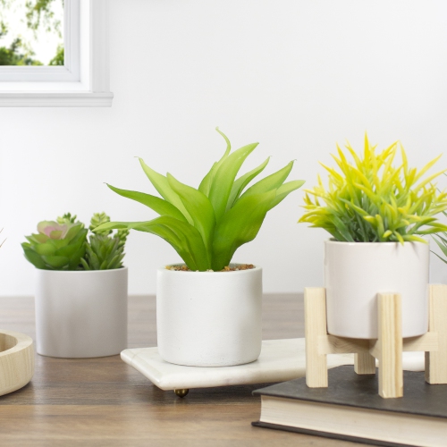 8" Green Artificial Aloe Plant in a White Pot