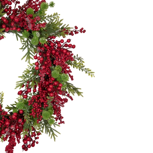 Artificial Frosted Red Berry and Pine Christmas Wreath, 28-Inch, Unlit