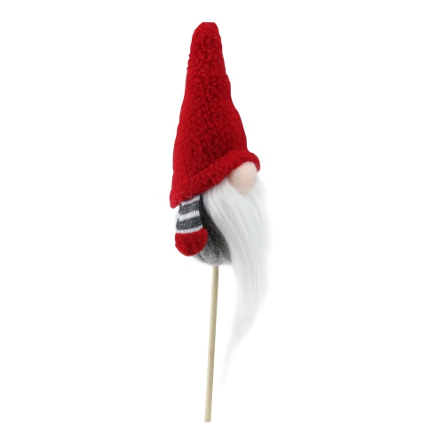 Northlight 11.5" Santa Gnome with Hat and Striped Arms on a Stick Christmas Ornament - Gray/Red