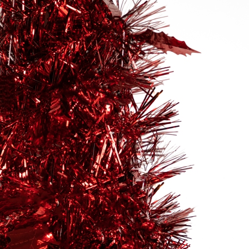 4' Red Tinsel Pop-Up Artificial Christmas Tree, Unlit