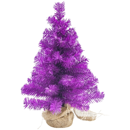 17.5" Boysenberry Purple Pine Tree in Natural Jute Base Christmas Decoration