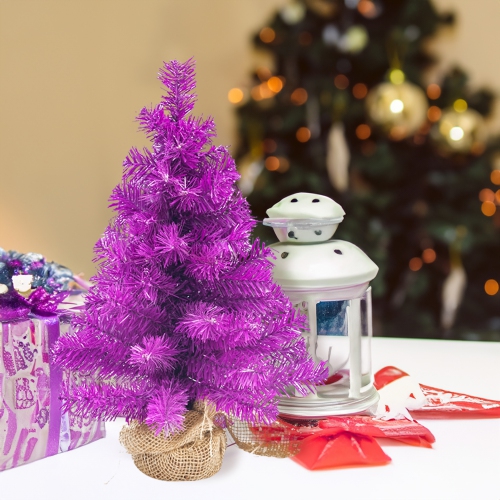 17.5" Boysenberry Purple Pine Tree in Natural Jute Base Christmas Decoration