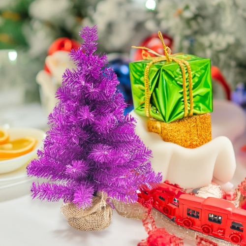 17.5" Boysenberry Purple Pine Tree in Natural Jute Base Christmas Decoration