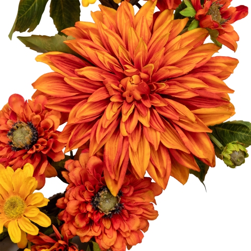 Mums and Daisies Twig Artificial Floral Wreath, Orange 22-Inch