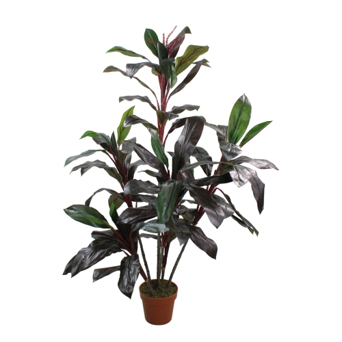 NORTHLIGHT  60" Potted Green And Artificial Dracaena Plant In Red