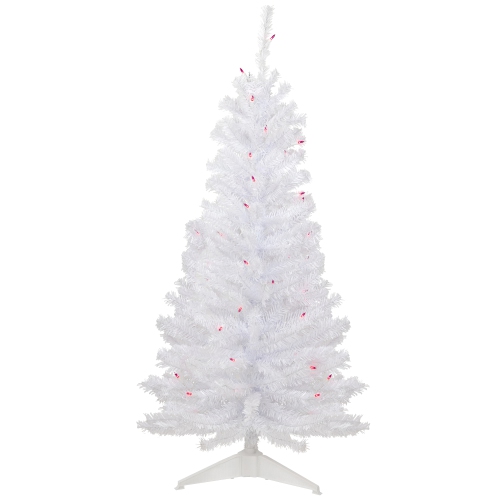NORTHLIGHT  4' Pre-Lit Woodbury Pine Slim Artificial Christmas Tree, Pink Lights In White