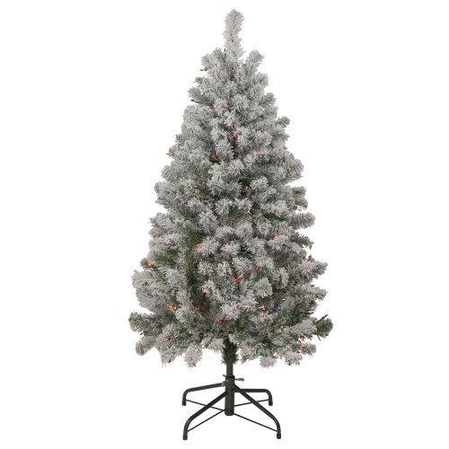 4.5' Pre-Lit Flocked Madison Pine Artificial Christmas Tree, Multi Lights