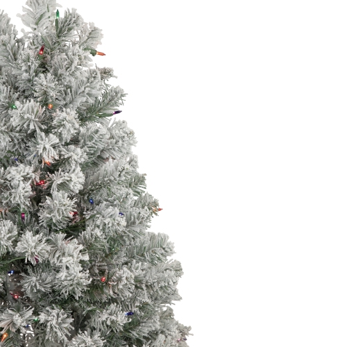 4.5' Pre-Lit Flocked Madison Pine Artificial Christmas Tree, Multi Lights