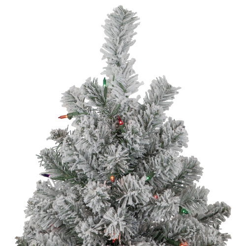 4.5' Pre-Lit Flocked Madison Pine Artificial Christmas Tree, Multi Lights