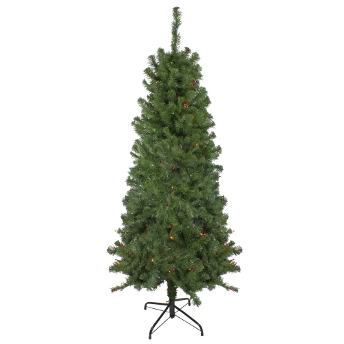 6' Pre-Lit Alberta Pine Slim Artificial Christmas Tree - Multi Lights