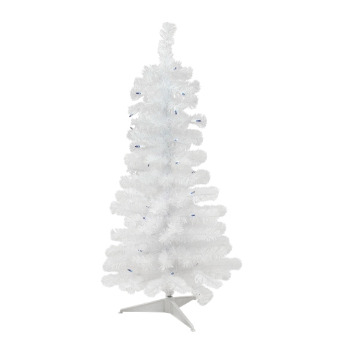 Sapin de Noël artificiel mince illuminé Woodbury, pin blanc, 3 pi, lumières bleues