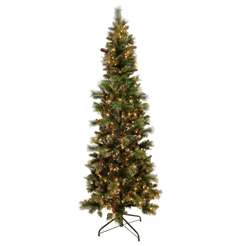 NORTHLIGHT  7' Pre-Lit Yorkshire Pine Pencil Artificial Christmas Tree, Clear Lights