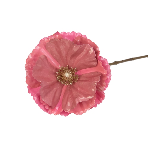 18" Pink and Brown Poppy Flower Artificial Christmas Stem