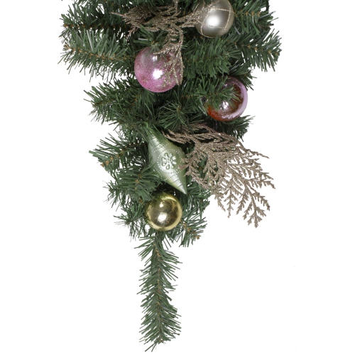 30" Pink and Gold Frosted Artificial Christmas Teardrop Swag - Unlit