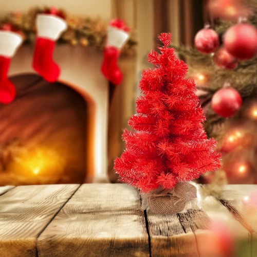 17.5" Scarlett Red Pine Tree in Natural Jute Base Christmas Decoration