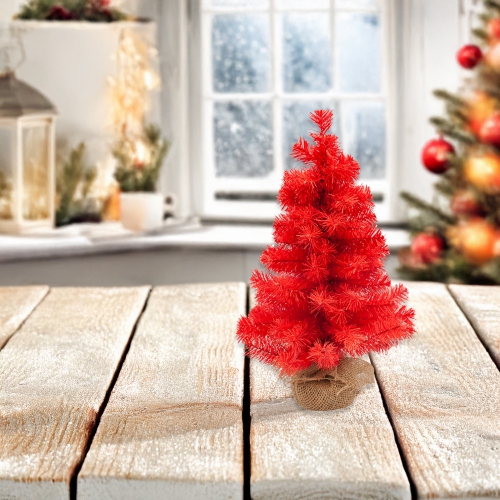 17.5" Scarlett Red Pine Tree in Natural Jute Base Christmas Decoration