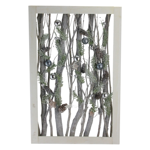 Decorated Standing Birch Branches in Wood Frame Table or Wall Decoration