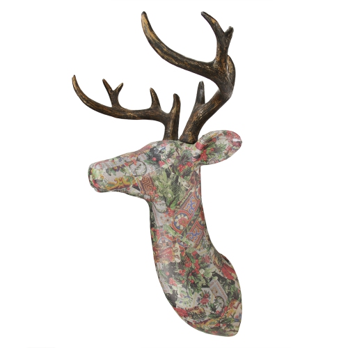 Décoration murale de renne au cerf de houx victorien de 23.5 po à motifs de feuilles de bois et de baies